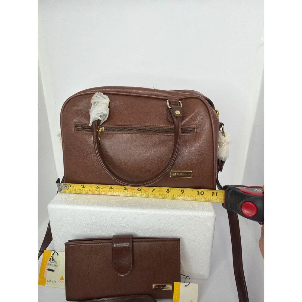 Liz Claiborne Brown Satchel Handbag & Matching Wallet Set NWT Classic‎ Pebbled